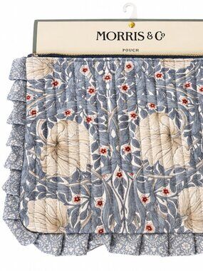 Morris & Co. Pouch Pimpernel 8X10" Gray White 100% Coton Ruffled Edge Travel